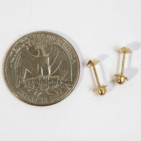VTG 80s 14K Solid Yellow Gold Diamond Cut 3mm Hexagon Screw Back Stud Earrings - Picture 9 of 14